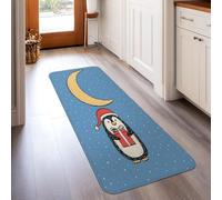 Tapis de couloir pingouin, lune ludique, flocons de neige, hiver, bleu, tapis en éponge à poils courts résistant à la décoloration, esthétique pour la maison, pour cuisine, couloir, buanderie, entrée