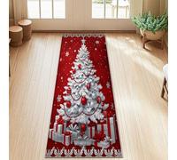 Tapis de couloir pour sapin de Noël, décorations festives, cadeaux de Noël, tapis à poils courts rouge, tapis d'intérieur qui ne perd pas ses poils pour cuisine, entrée, buanderie, couloir, 6,1 x 1,5