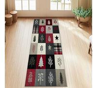 Tapis de couloir pour sapin de Noël, étoile rustique, pomme de pin, rouge à poils courts pour la maison, la cuisine, l'entrée, la salle de bain, la décoration de porte, 0,6 x 1,5 m