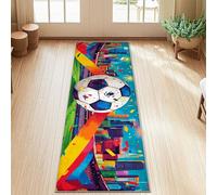 Tapis de couloir rectangulaire antidérapant pour intérieur - Ne perd pas ses poils - Motif ballon de football, paysage urbain sportif, confettis sportifs - Bleu - Pour cuisine, chevet, entrée, couloir