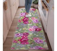 Tapis de couloir rectangulaire avec roses, fleurs, papillons romantiques, marguerites, printemps, pêche, antidérapant, esthétique, pour cuisine, entrée, chevet, buanderie, 6,1 x 1,8 m