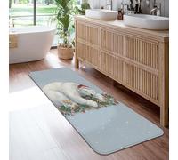 Tapis de couloir rectangulaire en éponge à poils courts pour cuisine, entrée, buanderie, couloir, motif ours polaire, sapin de Noël, pain d'épices, biscuit, bleu clair, 0,6 x 1,8 m