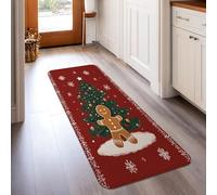 Tapis de couloir rectangulaire en forme de bonhomme en pain d'épices, sapin de Noël festif, flocons de neige rouge, à poils ras en éponge pour cuisine, porte, entrée, table de chevet, 0,6 x 1,5 m