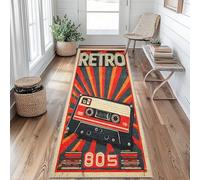 Tapis de Couloir Rétro Années 80 Cassette Tapis de Passage Pop Art Radial 50 x 100 cm Antidérapant et Lavable Interieur Rug pour Entree Couloir Salon Chambre à Coucher Cuisine oK&E121