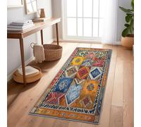Tapis De Couloir Rouge Aztèque Carrés Motifs 80X200 Cm, Tapis Long Antidérapant pour Entrée Couloir Cuisine Salon, Tapis Rectangulaire Lavable pour Sol Intérieur Maison