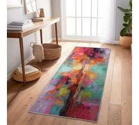 Tapis De Couloir Rouge Impressionnisme Aplats De Couleur Lignes 60X150 Cm, Tapis Long Antidérapant pour Entrée Couloir Cuisine Salon, Tapis Rectangulaire Lavable pour Sol Intérieur Maison