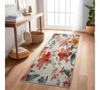 Tapis De Couloir Rouge Plantes Lys Feuilles 80X240 Cm, Tapis Long Antidérapant pour Entrée Couloir Cuisine Salon, Tapis Rectangulaire Lavable pour Sol Intérieur Maison