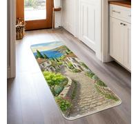 Tapis de couloir rustique pour chemin côtier - Motif arbres - Vert d'été - Tapis rectangulaire doux et résistant aux taches pour cuisine, entrée, buanderie, décoration de chevet, 0,6 x 1,5 m