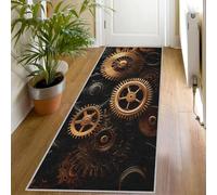 Tapis de Couloir Steampunk, 80x250 Tapis de Passage Engrenage Industriel Extra Long Antidérapant Lavable, Carpet Interieur pour Cuisine Salon Chambre à Coucher Descente de lit Poil Ras Rug Ba455
