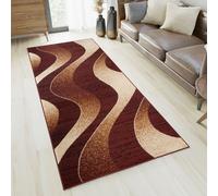 Tapis de couloir Tapis à poils courts Moderne Pont Salon Chambre Design Marron Beige Motif vagues Chiné Oekotex 100 x 200 cm