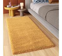 Tapis de couloir Tapis à poils longs Moderne Pont Salon Chambre à coucher Design Doux Jaune moutarde Teinte unie Oekotex 100 x 200 cm