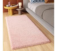 Tapis de couloir Tapis à poils longs Moderne Pont Salon Chambre à coucher Design Doux Rose Unicolore Oekotex 100 x 200 cm