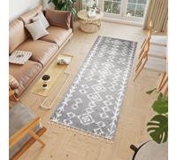 Tapis de couloir Tapis à poils longs Moderne Pont Salon Chambre Design Gris Crème Franges 100 x 200 cm