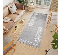 Tapis de couloir Tapis à poils longs Moderne Pont Salon Chambre Design Gris Crème Franges 100 x 400 cm