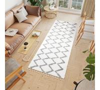 Tapis de couloir Tapis à poils longs Moderne Pont Salon Chambre Design Shaggy Crème Gris 100 x 300 cm