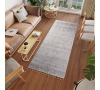 Tapis de couloir Tapis à poils longs Shaggy Moderne Pont Salon Chambre à coucher Design Unicolore Doux Gris Oekotex 100 x 200 cm