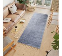 Tapis de couloir Tapis à poils longs Shaggy Moderne Pont Salon Chambre Design Unicolore Bleu Doux Oekotex 100 x 300 cm