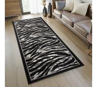 Tapis de couloir Tapis moderne Pont Chambre à coucher Design Gris Noir Crème Chiné Motif Zèbre Tigre Oekotex 70 x 150 cm