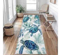 Tapis de Couloir Tortue de mer Tapis de Passage Aquarelle Plantes 50x120cm Antidérapant et Lavable Interieur Rug pour Entree Couloir Salon Chambre à Coucher Cuisine Vu&z142