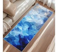 Tapis De Couloir Triangle, Tapis Cuisine Bleu Dégradé Géométrique 3D, 50 x 150cm Antidérapant Poils Ras Lavable en Machine Carpet pour Passage Buanderie Balcon Rugs