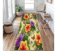 Tapis de Couloir Tropical Fleur Motif Feuilles Monstera Papillon Tapis de Passage Antidérapant et Lavable Poil Ras Interieur Rug pour Entree Salon Chambre à Coucher Cuisine 50x120 x1s6dAS