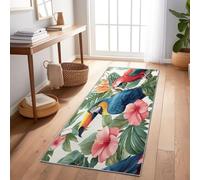 Tapis De Couloir Vert Fleurs Tropicales Feuilles De Palmier 60X150 Cm, Tapis Long Antidérapant pour Entrée Couloir Cuisine Salon, Tapis Rectangulaire Lavable pour Sol Intérieur Maison