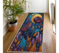 Tapis de Couloir Vitrail Fleurs 70x240 Tapis de Passage Mystique Vintage Extra Long Antidérapant Lavable, Carpet Interieur pour Cuisine Salon à Coucher Descente de lit Poil Ras Rug Kp848