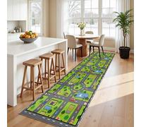 Tapis de Couloir Voiture Enfant 60x240 cm, Tapis de Cuisine Route Enfant Route Circuit Voiture Ville Long Antidérapant et Lavable, Doux Poil Ras pour Passage, Entrée, Chambre, Salon, Buanderie