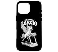 Tapis de Course Amusant avec Licorne I Believe in Cardio Training Coque pour iPhone 16 Pro Max