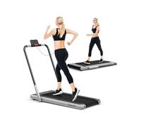 COSTWAY Tapis de Course Roulant Pliable Contrôle APP 1-12 KM-H Moteur 0,75CV Haut-parleur Bluetooth Roue Transport Écran LED Argent