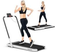 COSTWAY Tapis de Course Roulant Pliable Contrôle APP 1-12 KM-H Moteur 0 75CV Haut-parleur Bluetooth Roue Transport Écran LED Blanc