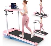 Tapis de Course Pliable Inclinable avec Bureau, Tapis de Marche Inclinaison 9%, avec Barre, Capacité 136 kg+, Bureau Réglable en Hauteur et Amovible, Compact, Moteur 3,5 CV, pour Maison/Bureau