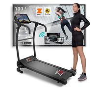 Tapis De Course Pliant Electrique 10 km/h, Bluetooth + APP KINOMAP et ZWIFT, Capteur Cardiaque, 12 Programmes, Inclinaison, Lubrification Automatique, 1HP (2,5HP Pic de Puissance) Ecran Multifonction