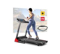 Hop-Sport Tapis de Course pour la Maison HS-1400Lb Bolt Pliable avec Commande App, Écran LCD, Bluetooth, Lecteur Mp3 et USB, Jusqu'à 14Km/H - INCL. Ceinture Cardiaque Rouge