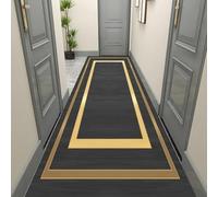 Tapis De Course Tapis De Chemin Noir De Style Nordique, Tapis De Couloir étroit avec Décor De Bordure Dorée, 3 Pieds / 6 Pieds / 10 Pieds / 13 Pieds / 16 Pied, 80cm x 100cm (2.6ft x 3.3ft)