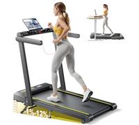Tapis de Course, Vitesse Max 16 km/h, réglage de la Pente à 3 Vitesses, Max Pente 12%, Bande de Course Large 42cm, 2.5 HP, Tapis de Course électrique Pliable, Double écran LED, Mesure de la fréquence