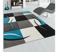 Tapis De Créateur Aux Contours Découpés à Carreaux En Turquoise Noir Crème