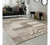Tapis De Créateur Contemporain Avec Swirl Et Carreaux Marbré Marron Beige Crème
