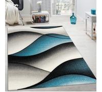 Paco Home Tapis De Créateur Moderne Abstrait Vagues Effet Contours Découpés en Gris Turquoise, Dimension:80x150 cm