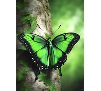 Tapis De Crochet À Point Noué Animal Papillon Vertkit De Broderie À Nouer Soi-Même Fait À La Main，Kits De Tapisserie Diy Pour Coussins Adultes，Grand Tapis À Crochet De Loquet，Motif Pré- 35x46in