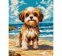 Tapis De Crochet À Point Noué Animal Shih Tzu Au Bord De La Merkit De Broderie À Nouer Soi-Même Fait À La Main,Kits De Tapisserie Diy Pour Coussins Adultes,Grand Tapis À Crochet De Loque 21x29in