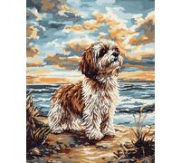 Tapis De Crochet À Point Noué Animal Shih Tzu Au Bord De La Merkit De Broderie À Nouer Soi-Même Fait À La Main,Kits De Tapisserie Diy Pour Coussins Adultes,Grand Tapis À Crochet De Loque 35x46in
