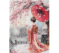 Tapis De Crochet À Point Noué Arbres En Fleurs Et Courtisanes Japonaises Kits De Tapis À Crochet À Loquet À Faire Soi-Même Pour Adultes,Grand Kit De Fabrication De Tapisserie Pour Débutan 35x46in