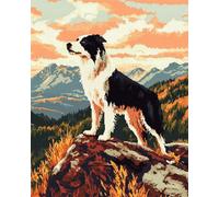 Tapis De Crochet À Point Noué Border Collie Et Paysagekit De Broderie À Nouer Soi-Même Fait À La Main,Kits De Tapisserie Diy Pour Coussins Adultes,Grand Tapis À Crochet De Loquet,Motif 31x45in