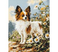 Tapis De Crochet À Point Noué Chien Papillon Animaux Et Fleurskit De Broderie À Nouer Soi-Même Fait À La Main，Kits De Tapisserie Diy Pour Coussins Adultes，Grand Tapis À Crochet De Loquet 21x29in