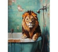 Tapis De Crochet À Point Noué Lion De Dessin Animékit De Broderie À Nouer Soi-Même Fait À La Main，Kits De Tapisserie DIY pour Coussins Adultes，Grand Tapis À Crochet De Loquet，Motif Pré- 23x35in