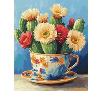 Tapis De Crochet À Point Noué Pot De Cactus Colorékit De Broderie À Nouer Soi-Même Fait À La Main，Kits De Tapisserie Diy Pour Coussins Adultes，Grand Tapis À Crochet De Loquet，Motif Pré- 31x63in