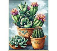 Tapis De Crochet À Point Noué Pot De Cactus Colorékit De Broderie À Nouer Soi-Même Fait À La Main，Kits De Tapisserie Diy Pour Coussins Adultes，Grand Tapis À Crochet De Loquet，Motif Pré- 21x29in