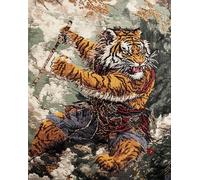 Tapis De Crochet À Point Noué Tigre De Dessin Animékit De Broderie À Nouer Soi-Même Fait À La Main，Kits De Tapisserie Diy Pour Coussins Adultes，Grand Tapis À Crochet De Loquet，Motif Pré 35x46in