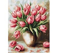 Tapis De Crochet À Point Noué Tulipes Dans Un Vasekit De Broderie À Nouer Soi-Même Fait À La Main，Kits De Tapisserie Diy Pour Coussins Adultes，Grand Tapis À Crochet De Loquet，Motif Pré- 35x46in